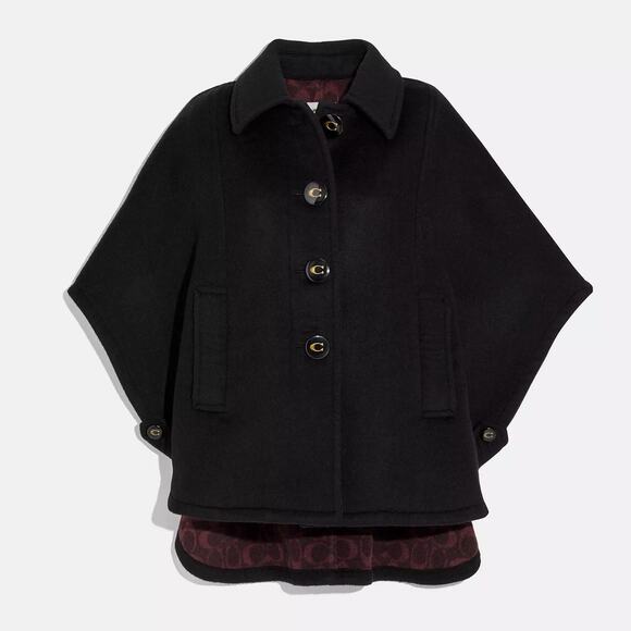 Coach New York Wool Blend Button Front Collared Short Cape Black Women's XS / S - Picture 1 of 9